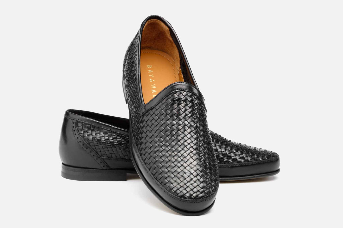 Ennesi Black Woven Leather Loafers Handmade Women main image 2